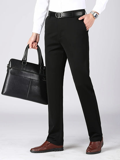 Men's High Elastic Anti-Wrinkle Straight Fit Business Pants | Non-Iron Formal Casual Trousers (1-Pack)