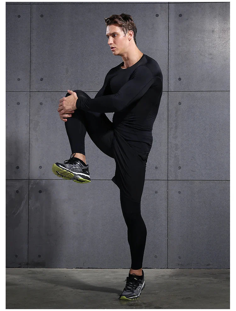 Mens Gym Compression Leggings Sport Training Pants Dry Fit Running Tights Fitness Basketball Jogging Workout Trousers Polyester