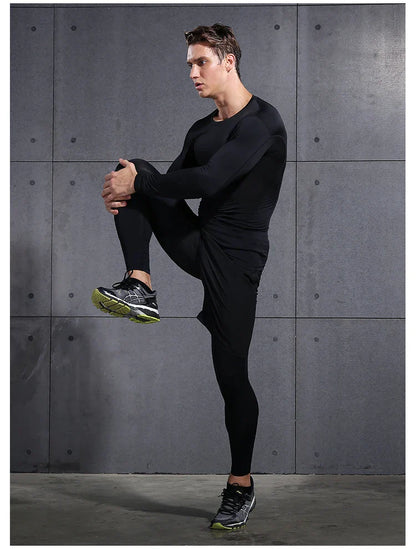 Mens Gym Compression Leggings Sport Training Pants Dry Fit Running Tights Fitness Basketball Jogging Workout Trousers Polyester