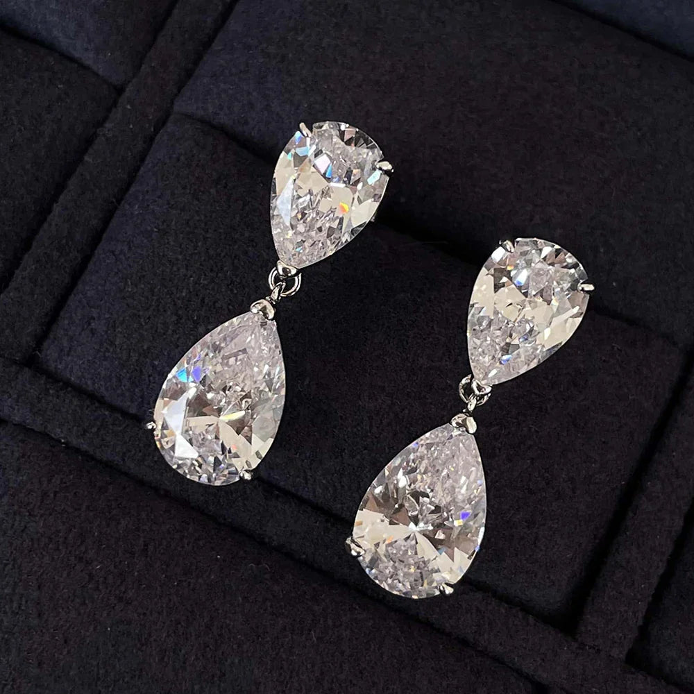Waterdrop Moissanite Drop Earrings for Women Double Pear Cut Diamond Ear Stud 925 Sterling Silver Fine Jewelry with Certificate