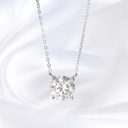 Colar Feminino de Moissanite Banhado a Ouro Branco 1-10 CT Clássico com Pingente de Quatro Garras Joia de Casamento em Prata Esterlina 925