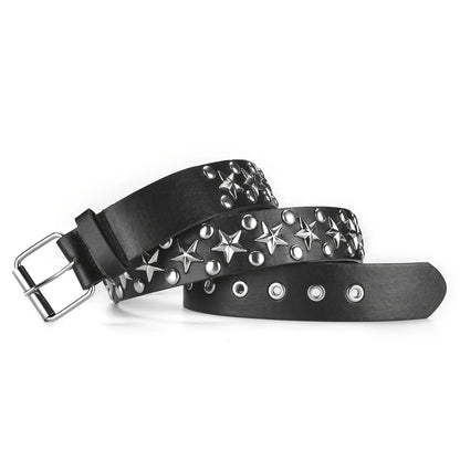 2023New Fashion Pentagram Riveted Women's Belt Punk Hip Hop Rock Jeans Men's Belt