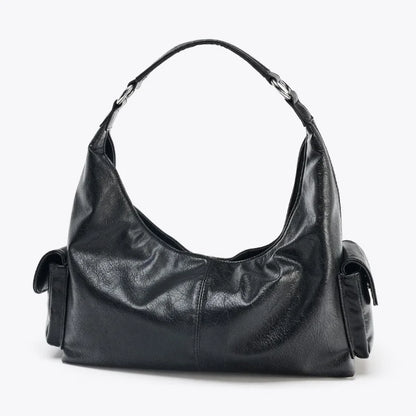WOMEN'S CRACKLED EFFECT POCKET BAG, New Luxury Designer Punk Style Shoulder Hobo Bag, Multiple pockets Motorcycle Bag for Women