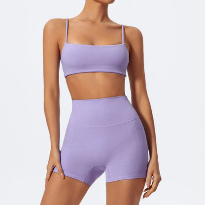 Summer Women Two Piece Gym Workout Set Female Bra Yoga Sets 2ps Shorts Fitness Wear Women Quick-Dry Camisole Sports Bra Suits