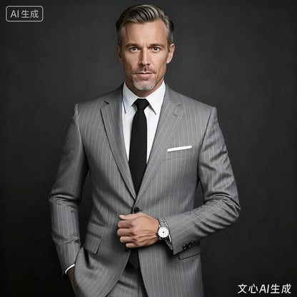 Men's 2-Piece Suit Set Slim Fit Double Breasted Lapel Formal Grey Blue Marine High Quality Jacket And Trousers Ensemble