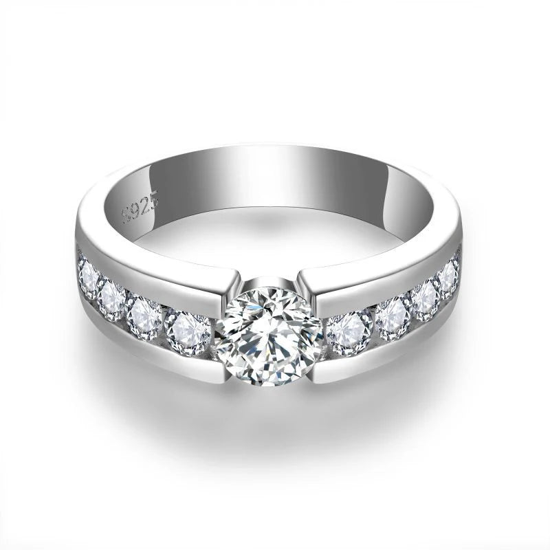 Full Moissanite Wedding Ring for Men 925 Sterling Silver with Gold Plated Eternity Band Man's Lab Diamond Party Rings