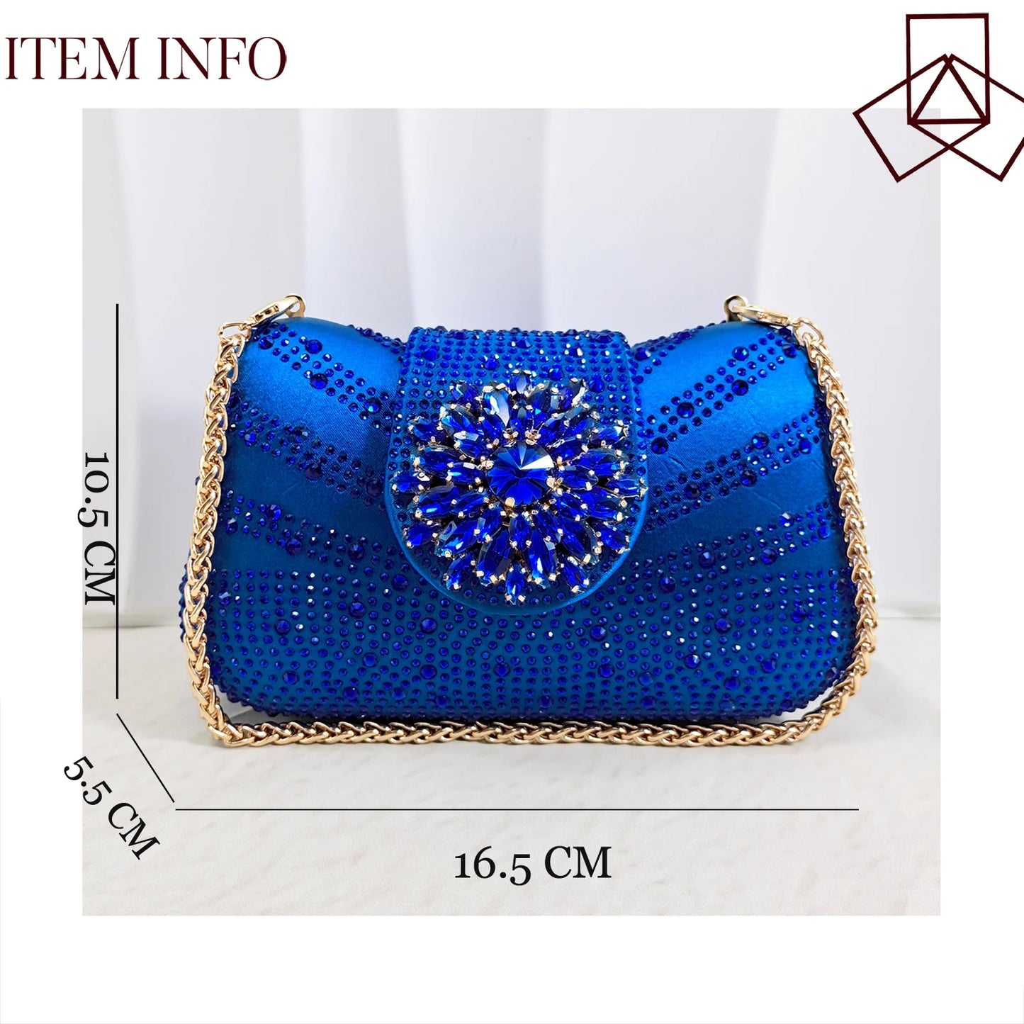 New Itlian Design Blue Color Rhinestone High Heel Shoe And Bag Fashion Style Pointed-Toe Shoes For Comfort Included Women Shoes