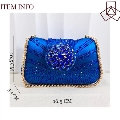 New Itlian Design Blue Color Rhinestone High Heel Shoe And Bag Fashion Style Pointed-Toe Shoes For Comfort Included Women Shoes