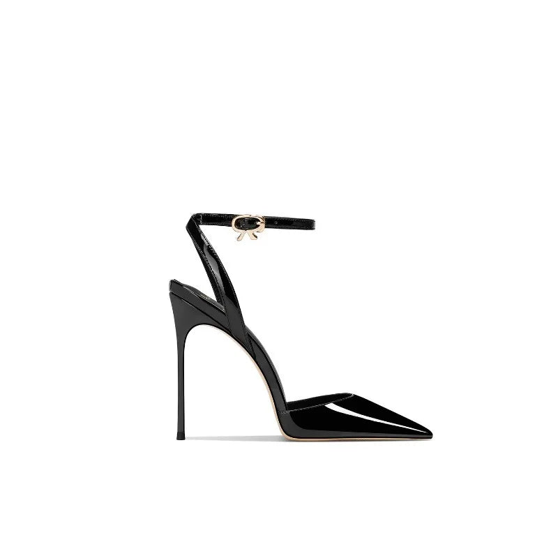 Black patent leather high-end, versatile and comfortable high heels, 2026 autumn new style pointed thin heel sandals for women