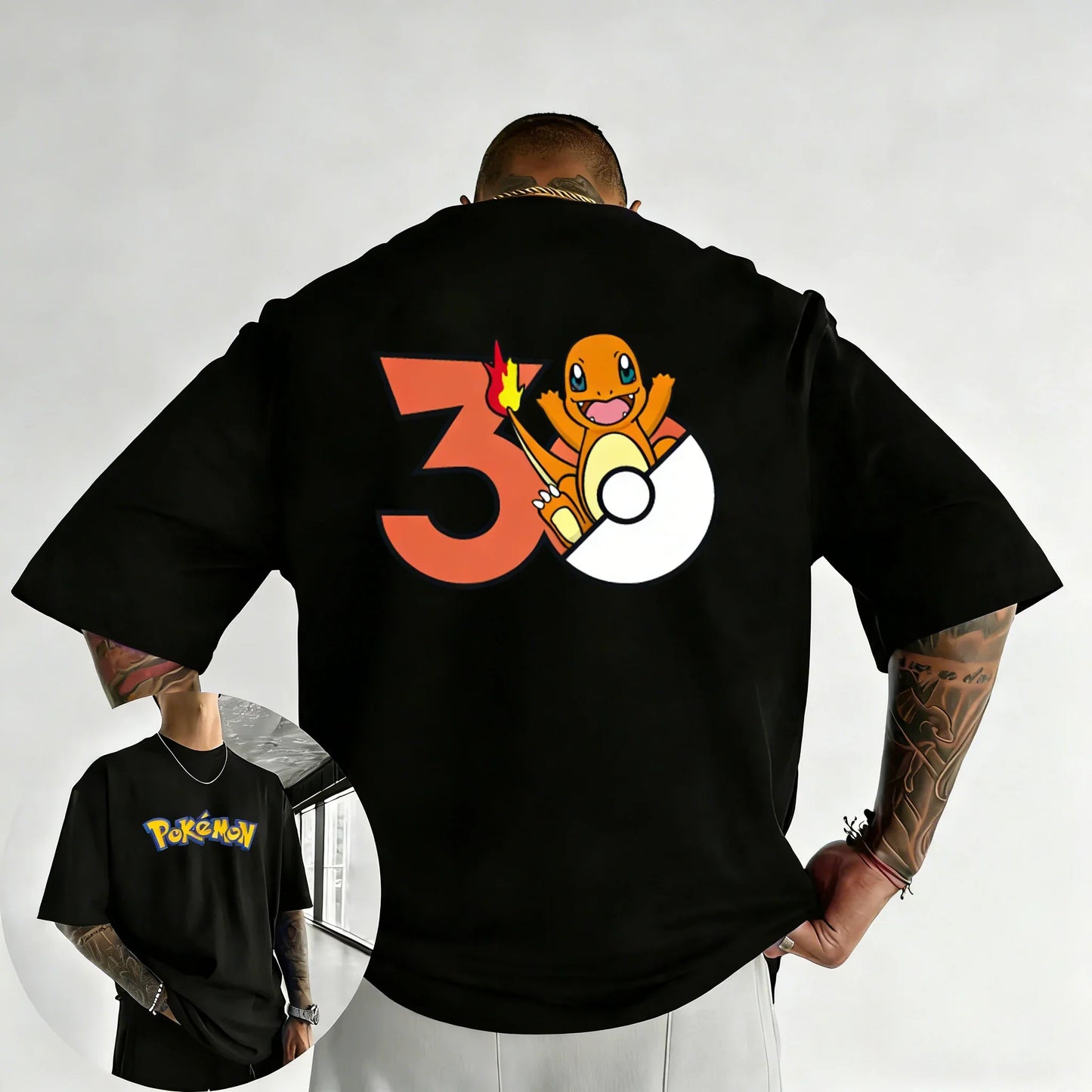 2026 Pokémon 30th Anniversary Charmander Printed T-shirt Summer Men's and Women's Loose Casual Hip Hop Trendy Short Sleeve Top