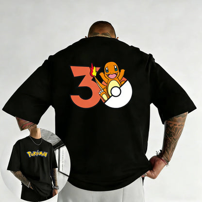 2026 Pokémon 30th Anniversary Charmander Printed T-shirt Summer Men's and Women's Loose Casual Hip Hop Trendy Short Sleeve Top