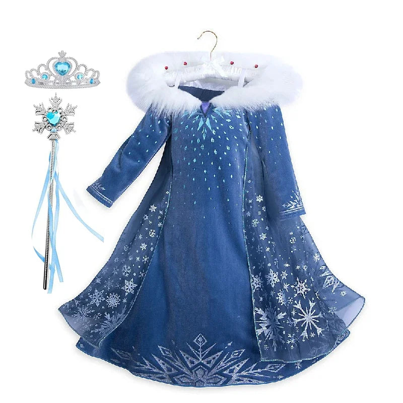 Girls Cosplay Frozen Elsa Princess Dress Children Dress Up Winter Snow Queen Costume Kid Carnival Birthday Party Apparel