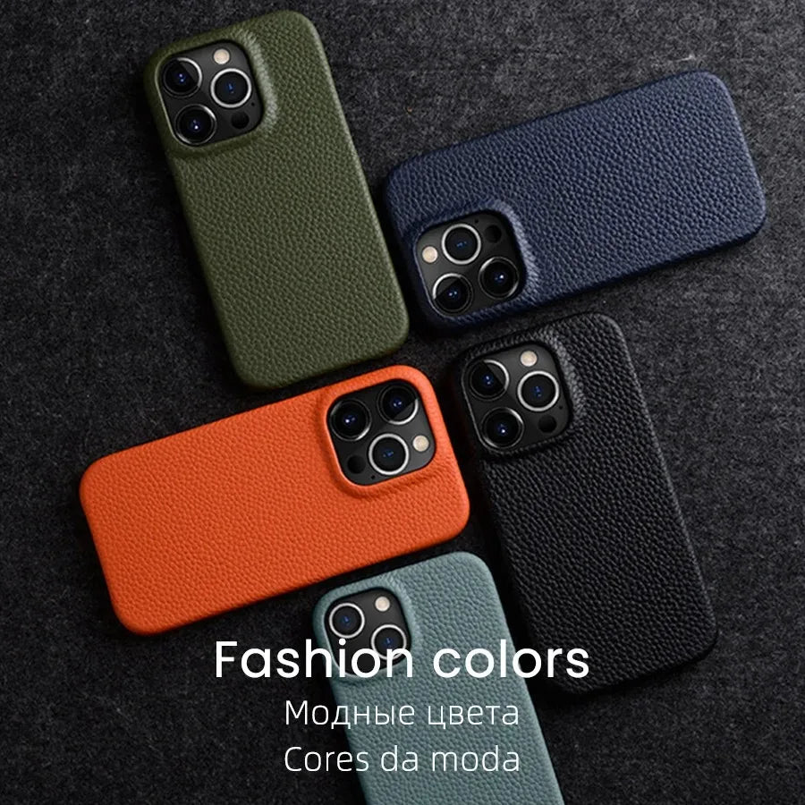 Premium Genuine Leather Case for iPhone 16 15 Pro Max Plus Magnetic Luxury Fashion Business Natural Cowhide Phone Cover