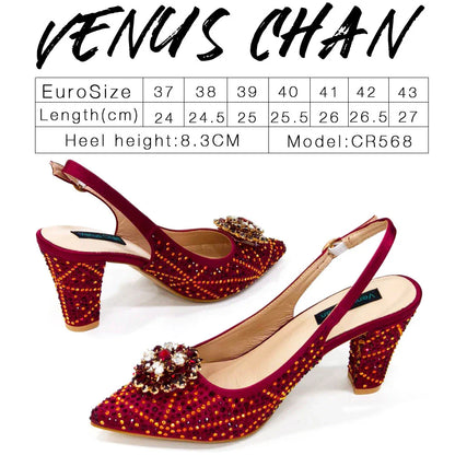 INS Style Green Party Shoe and Bag Set in Women Pointed-Toe Rhinestone High Heels Elegant African Ladies Shoes