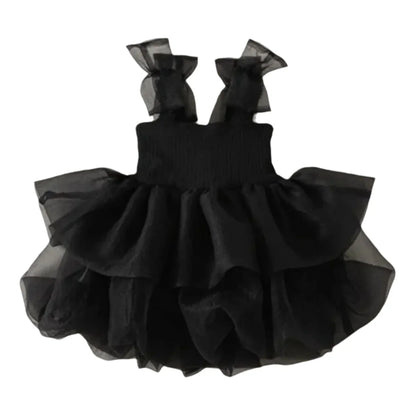 Summer Girl Princess Dress Children's Bow Strap Black Tutu Dress Elegant Girls Party Dresses Fashion Toddler Sweet Cute Clothes
