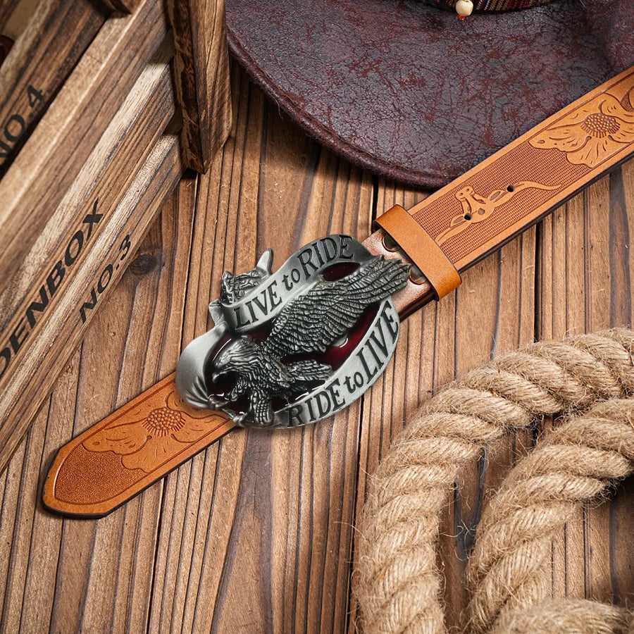 Western men's denim belt retro belt eagle belt buckle hip-hop personality retro style unisex matching jeans/casual pants belt