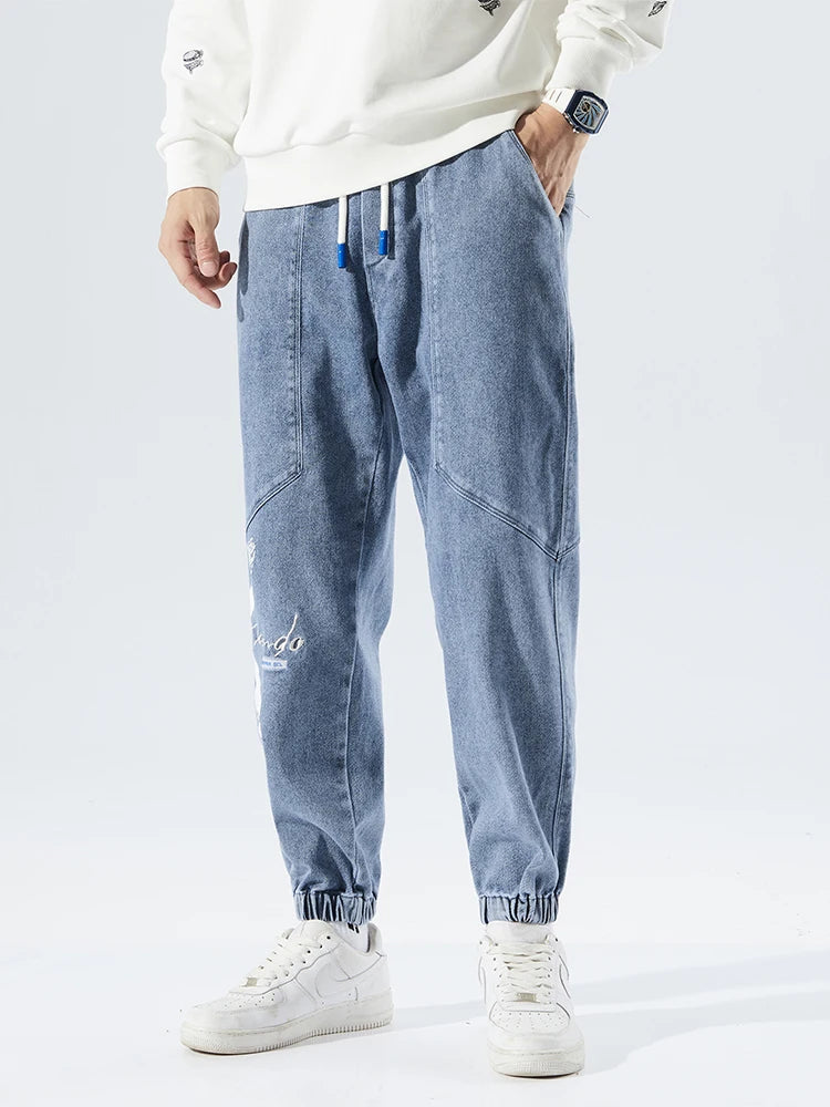 2026 New Summer Men's Jeans Denim Jogger Pants Streetwear Style Ankle-Length Baggy Jeans with Drawsting Waist Asian Size XL-6XL