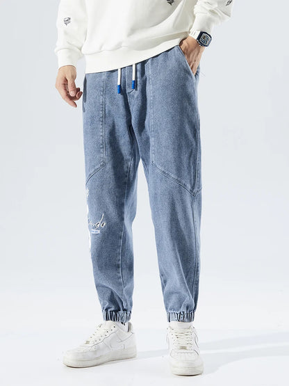 2026 New Summer Men's Jeans Denim Jogger Pants Streetwear Style Ankle-Length Baggy Jeans with Drawsting Waist Asian Size XL-6XL