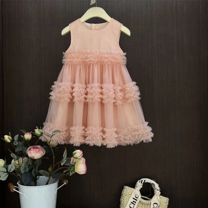 Girl's Dress Summer New Children's Sleeveless Yarn Dress Fluffy Dress Girl's Fashionable Baby Princess Dress