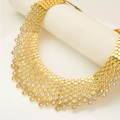 Shiny White Zircon Jewelry Set Italy Nigeria Wedding Jewellery 18K Gold Plated Big Necklace Bracelet Long Drop Earring
