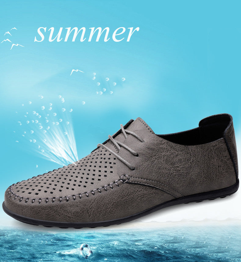 Summer Hollow Out Leather Shoes Men Luxury Italian Men Casual Handmade Moccasins Designer Breathable Boat Shoes