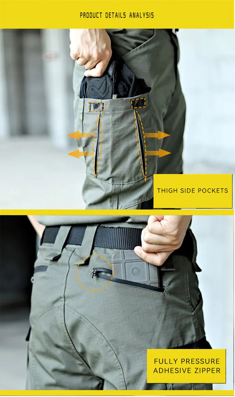 Wear-Resistant Outdoor Tactical Pants Mens Casual T-shirt Cargo Trousers Multi-pocket Waterproof Pant Hiking Training Workwear