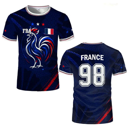 France Flag Print Football Jersey Summer Unisex Street Casual Short Sleeve Tops Sports Training Breathable Quick-drying T-Shirt