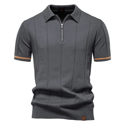 Men's Solid Color Sport Zipper Polo Shirt Athletic Social Polo Shirts for Men Office Slim Fit Polo