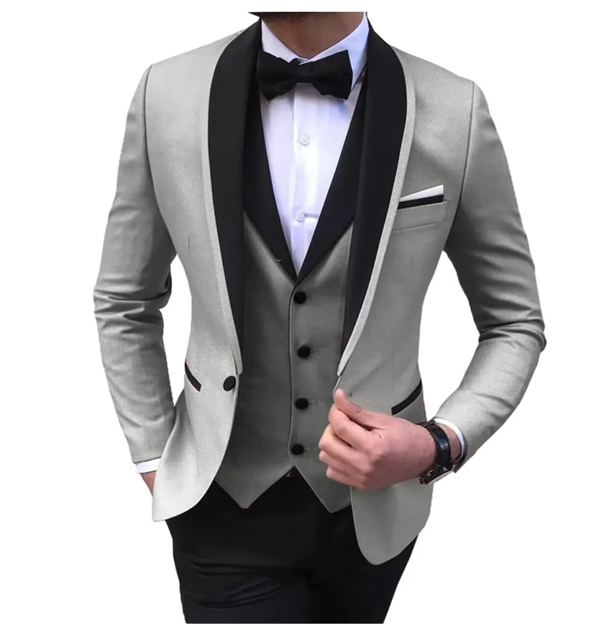Latest Solid Casual Men's Suit Slim Fit Blazer Male Groom Tuxedos Wedding Business Party Suits 3 Pieces Sets(Jacket+Vest+Pants)