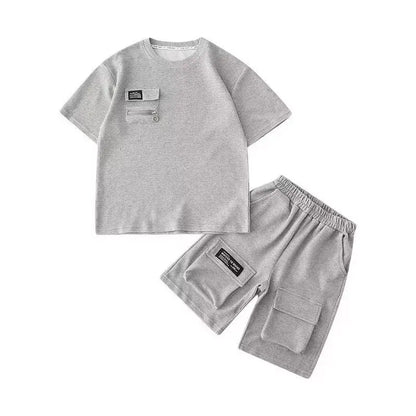 Summer Kids Boys T-Shirt+Shorts 2-Piece Set Letter Printing Children Teen Loose Comfortable Sports Casual Clothes 4-14 Years Old