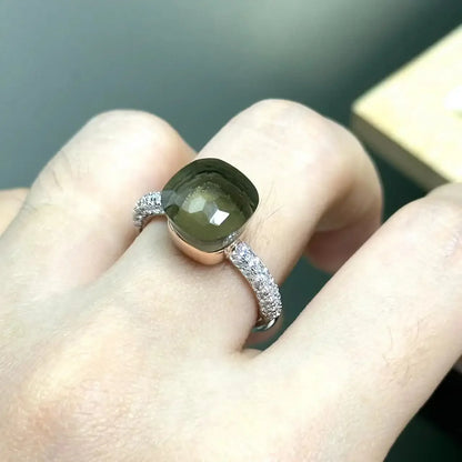 10.6mm S925 Ring Silver Rose Gold Metal 32 Colors Candy Style Zircon Crystal Ring for Women Fine Jewelry Party Gift Trendy Ring