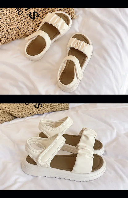 Children Solid Color Sandals Summer Beach Sandals for Girls School Fashion Open-toe Kids Thick Bottom Sandals Non-slip Versatile