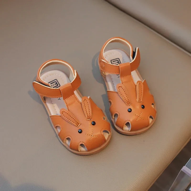 Toddler Children Sandals Rabbit Lovely White Brown Kids Summer Shoes Unisex Breathable Flexiable Comfy Boys Girls Shoes 21-30