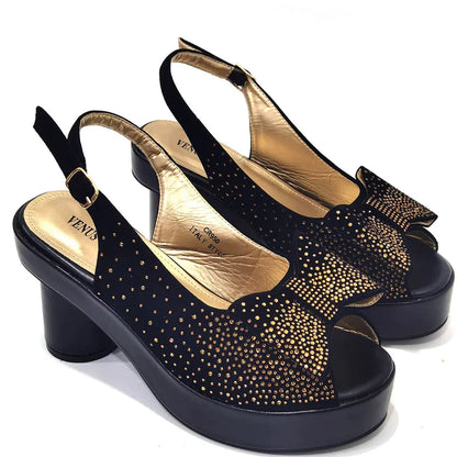 Silver Fashion Square Heels with Platform African Women Shoes and Bag Set Full Crystal Pumps for Wedding Party