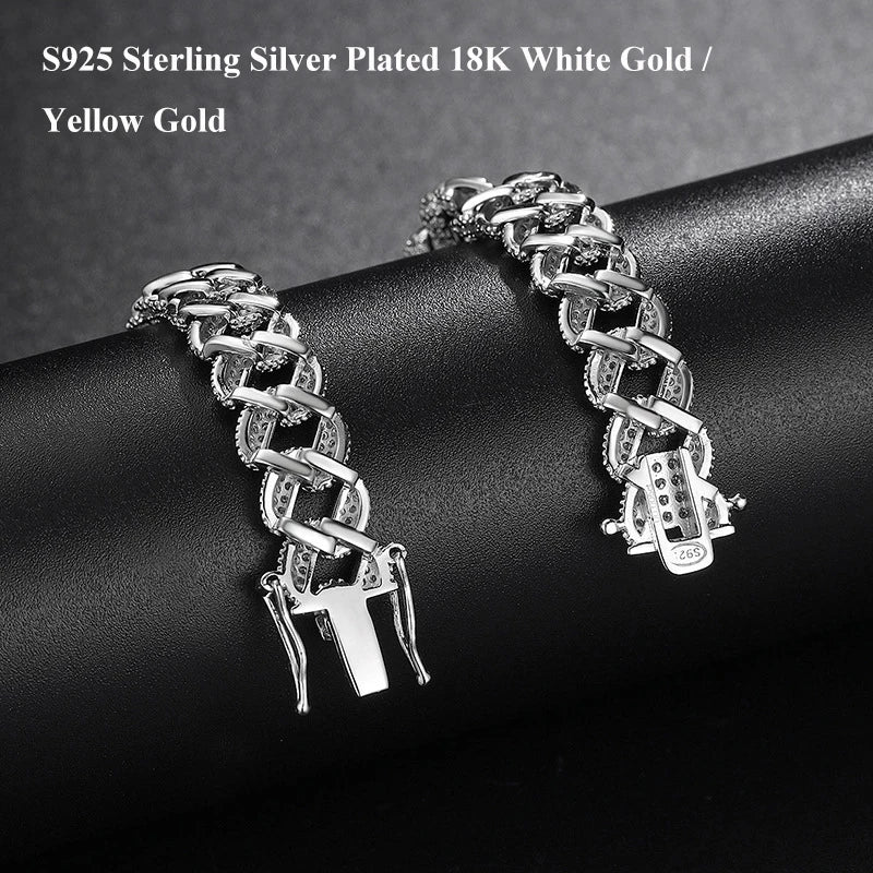Full 1.1mm D Color Moissanite Cuban Bracelet For Man Women 925 Silver Pass Diamond Test 9.3mm Wide Link Chain Bracelets