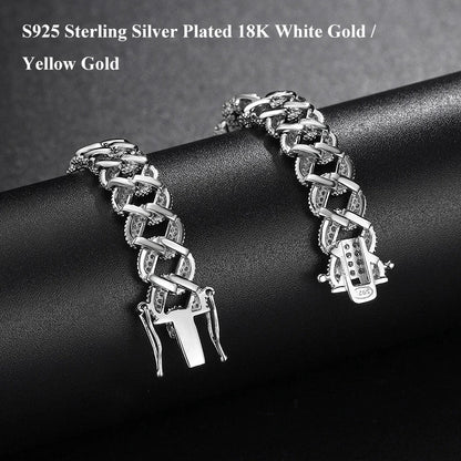 Full 1.1mm D Color Moissanite Cuban Bracelet For Man Women 925 Silver Pass Diamond Test 9.3mm Wide Link Chain Bracelets