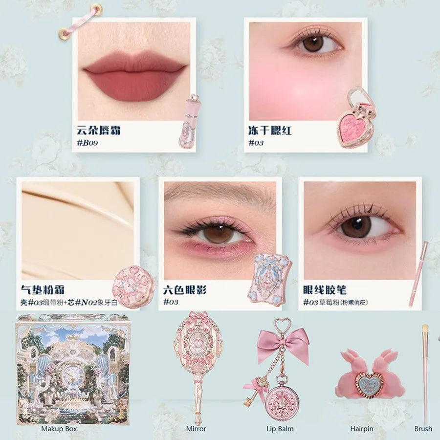 Garden Collection Lip Cream Blush Air Cushion CC Cream Liquid Foundation Eye Shadows Palette Makeup Set 10pcs