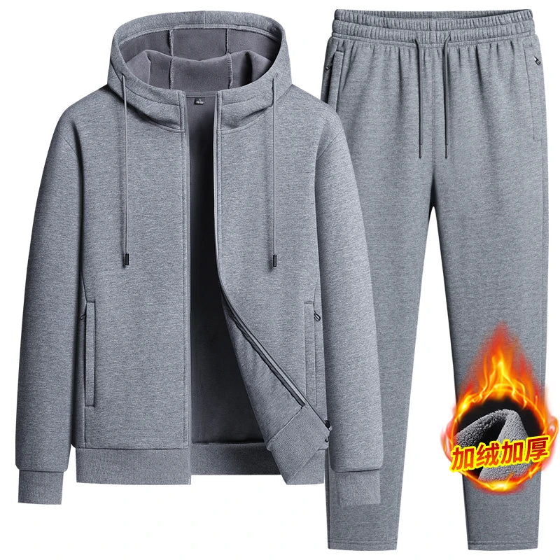 Men's Hooded Sweatshirts+ Pants Suits Male Warm Winter Fleece Sportwear Zipper Coat Warm Sports Sets Thick Hoodies Tracksuit