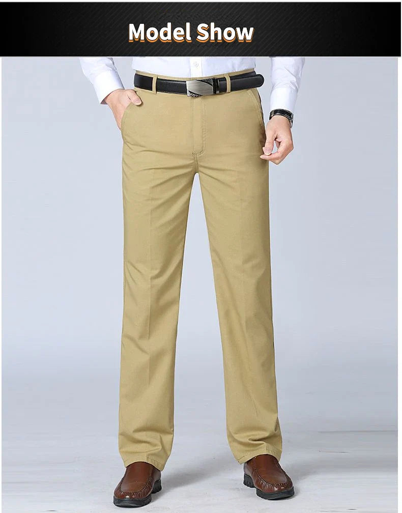 Men's 100% Cotton Autumn Thick Summer Thin Trousers Fashion Cargo Pants Smart Casual Solid Khaki Gray Brand Suit Pant GOZBKF