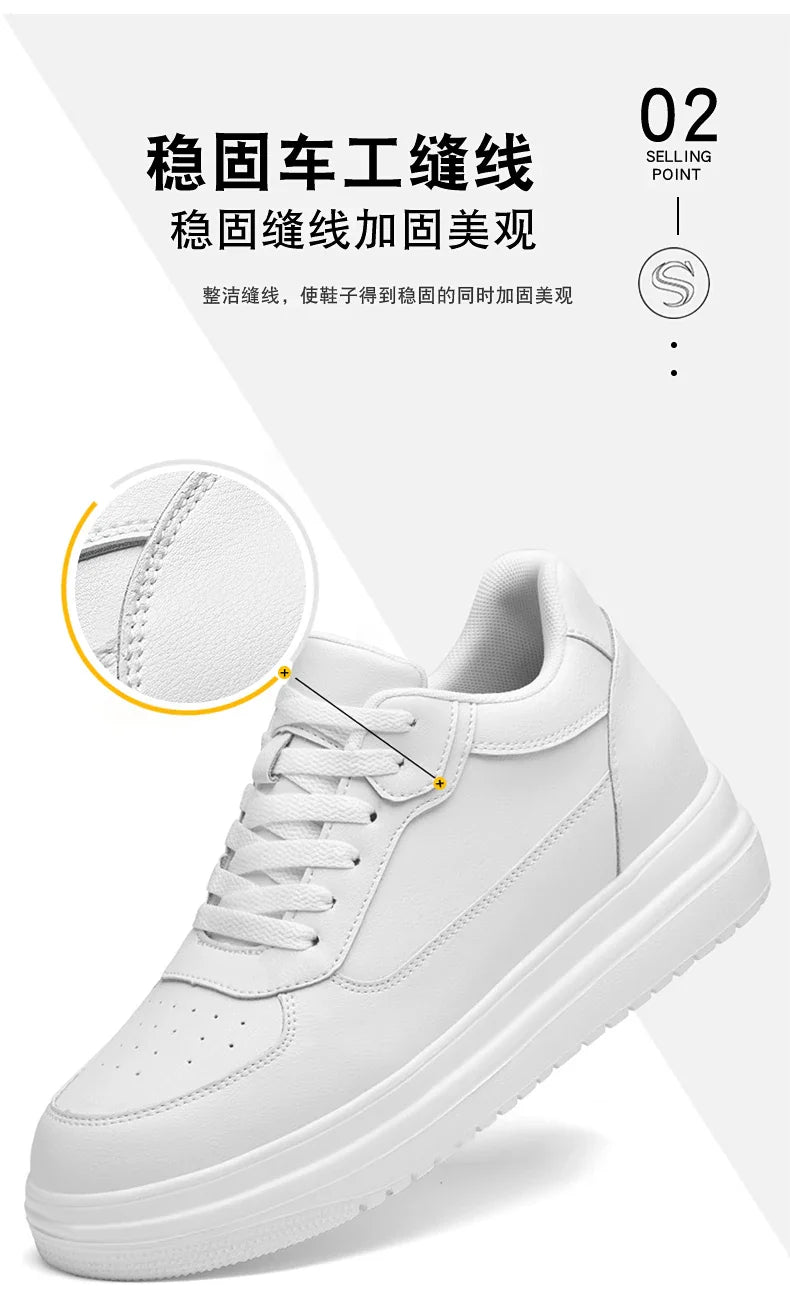 Novos sapatos masculinos invisíveis para aumentar a altura, sapatos esportivos de 6 CM-8 CM-10 CM, sapatos esportivos de couro branco para homens, tamanhos ampliados 36-46