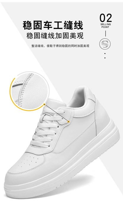 Novos sapatos masculinos invisíveis para aumentar a altura, sapatos esportivos de 6 CM-8 CM-10 CM, sapatos esportivos de couro branco para homens, tamanhos ampliados 36-46
