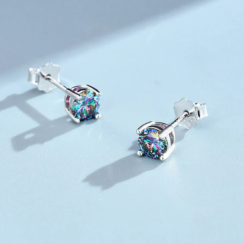 4-claw Real Moissanite Stud Earrings for Women 925 Sterling Silver Earring White Pink Red Green Color Diamond EarringCertified