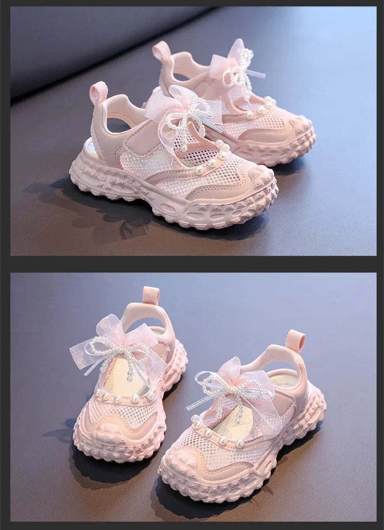 Summer Children School Running Sandals Sweet Breathable Girls Mesh Sports Sandals Non-slip Fashion Kids Princess Cut-outs Shoes