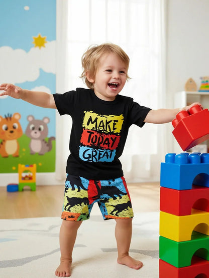 Summer Toddler Boy Clothes Short Sleeve Fashion Letter Print T-Shirt and Shorts Baby Outfit Set