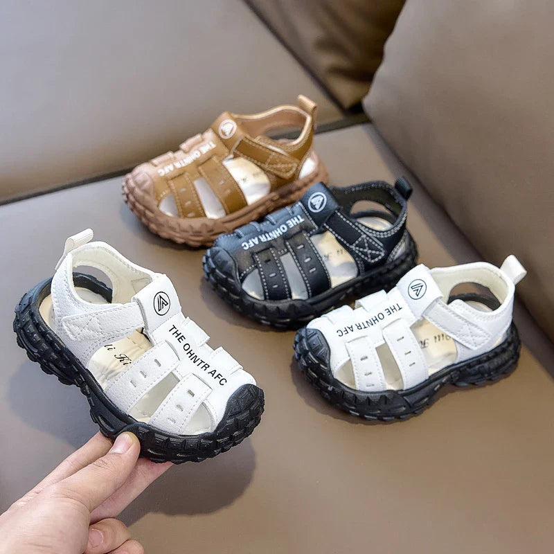 Boys Sports Sandals Toes Capped Hook&loop Kids Beach Shoes Soft Bottom Trendy 2026 Summer New Children Casual Shoes Non-slip
