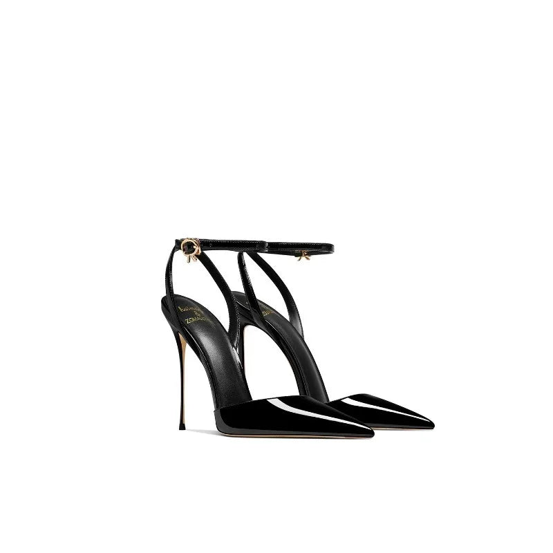 Black patent leather high-end, versatile and comfortable high heels, 2026 autumn new style pointed thin heel sandals for women