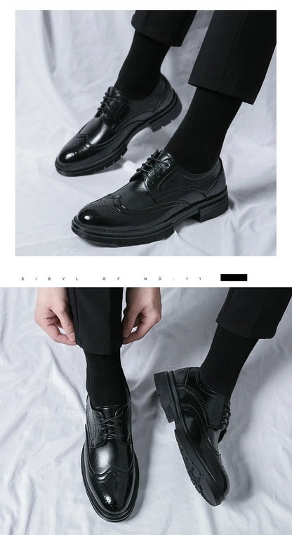 Brown Handmade Leather Men 2026 Oxford Shoes Black Leather Man Formal Classic Brogue Business Shoes Chaussure Homme