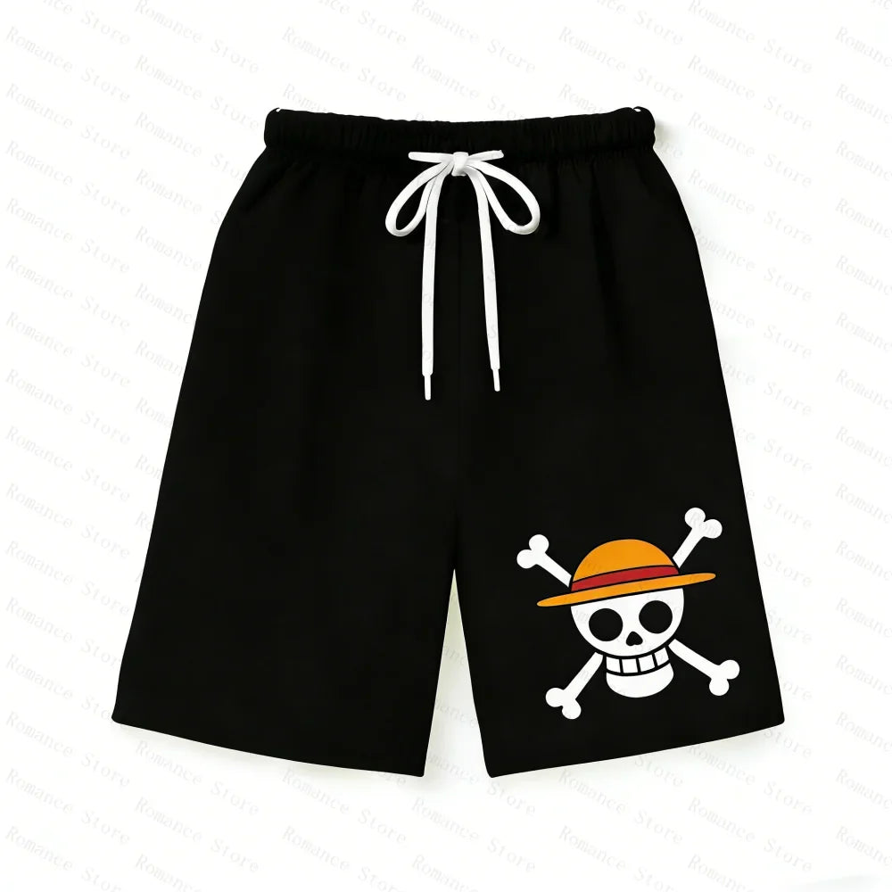 Anime One Piece Family Matching Outfits Ace Print Short Sleeve T-Shirt Shorts Set for Kids Adults Woman t-shirts and Shorts Set