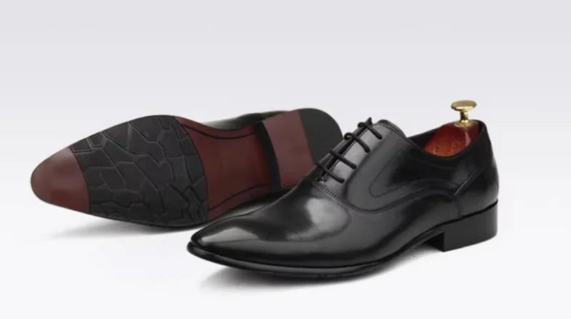 First-layer Cowhide Pointed Leather Shoes For Men British Style Genuine Cow Leather Brownish Yellow Oxford Formal Shoes