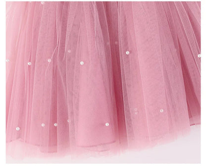 1 to 5 Yrs Kid Summer Baby Girls Ceremonial Dress Children's Pearl Tulle Princess Party Dresses For Wedding Tutu Perform Vestido